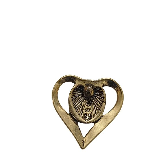 Vintage Lapel Pin Tie Tack Gold Flake Teal Tone Heart Pin Blue Goldstone Center - Picture 11 of 11